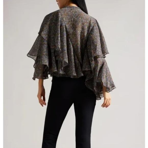 Ted Baker Pinku Retro Flood Printed Ruffle Blouse Colorful Lightweight Sz 1 4 S - Picture 4 of 11